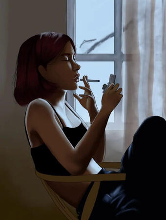 Clover being melancholic. This is sadly a screenshot I have because I lost the original piece :(